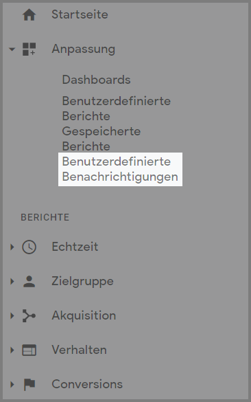 benutzerdefinierte Benachrichtigungen in Google Analytics