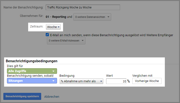 Benachrichtigung bei Traffic Abnahme
