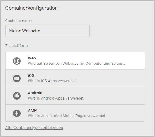 Google Tag Manager Container erstellen