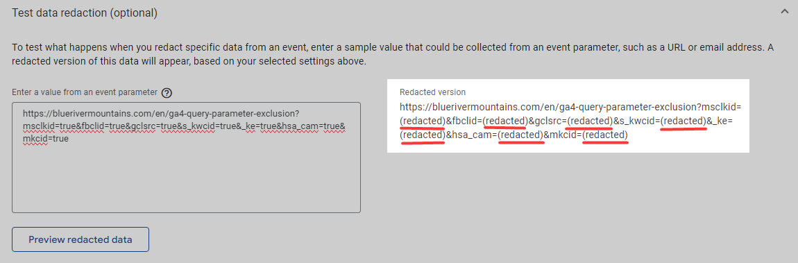 Url with redacted query param values