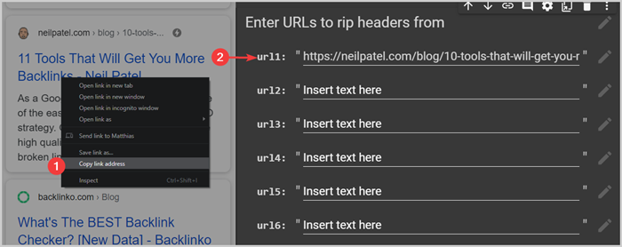 Copy-paste SERP URL's into input form