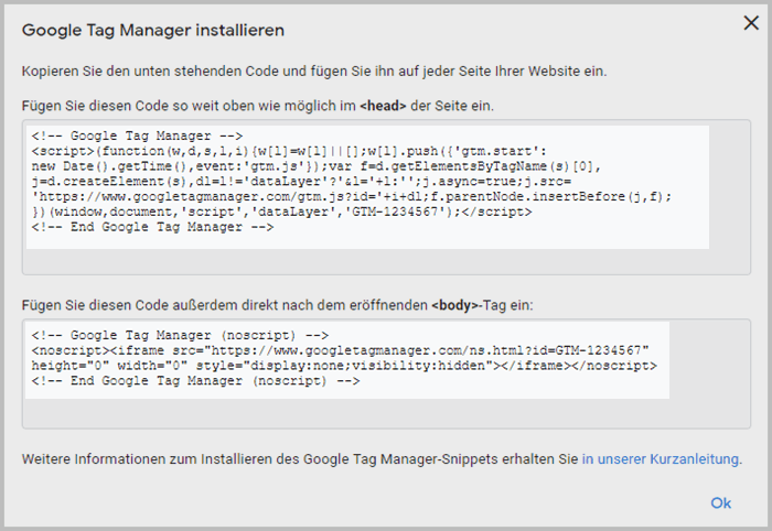 Google Tag Manager code snippet